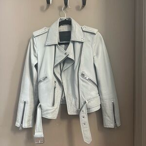 All Saints Balfern Leather Biker Jacket - Light Mint Green - Size 0